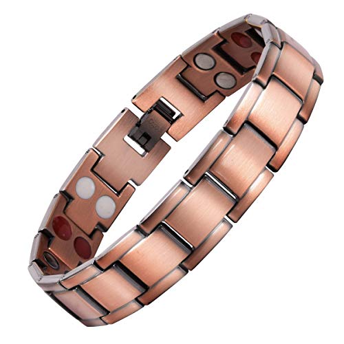 JFUME Pure Copper Bracelets for Men Magnetic Bracelet Father's Day Gift with Link Remove Tool 8.5 inch Adjustable, Red, One Size, Kupfer von JFUME