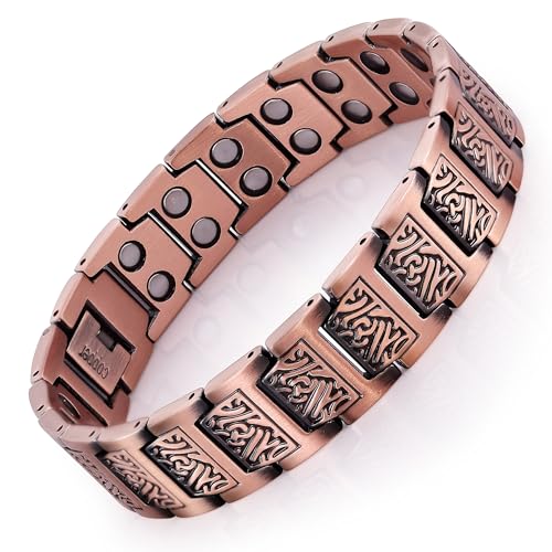 JFUME Reines Kupfer Armband für Männer, 2-Reihe Stärke magnetische Armbänder für maximale Abdeckung, einstellbar 8,66 Zoll mit Sizing Tool, Durable Fold-Over Clasp von JFUME