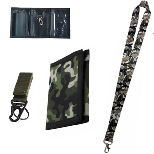 JFangZHZH Geldbörse Wallet Unisex,Portmonee Geldbörse Portefeuilles de Camouflage,Anti-Verlust Kartentasche,Tarnung Kinder Geldbörse Avec Boucle Hawkbill + Umhängeband Abzeichen Lanyards von JFangZHZH