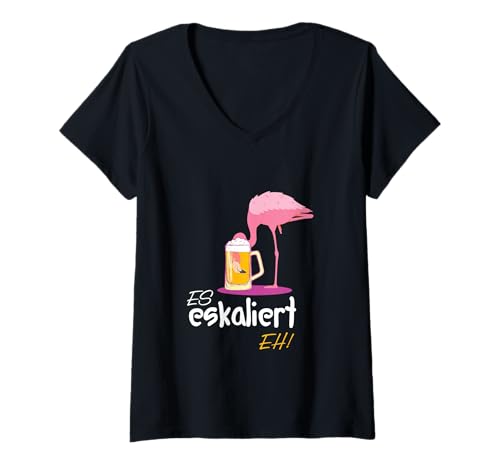 Damen es eskaliert eh Geschenk Bauch Hackedicht Biermarke T-Shirt mit V-Ausschnitt von JGA Bier Beer Biersprüche Mythos Spruch Lustig
