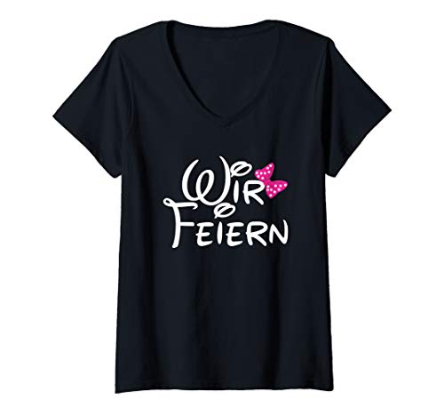 Damen JGA Braut Junggesellinnenabschied Wir feiern T-Shirt mit V-Ausschnitt von JGA Damen JGA