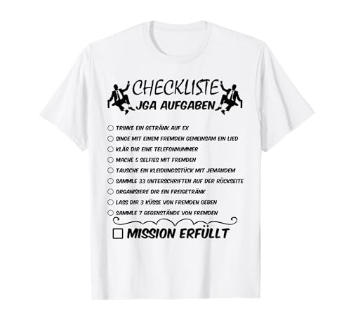 JGA Designs für Junggesellen und Junggesellinnen JGA-T-Shirt, Erwachsene, Damen und Herren, Weiß, S, Kurzarm, T-Shirt, JGA Aufgaben Checkliste, Junggesellenabschied, Junggesellinnenabschied von JGA Designs für Junggesellen und Junggesellinnen