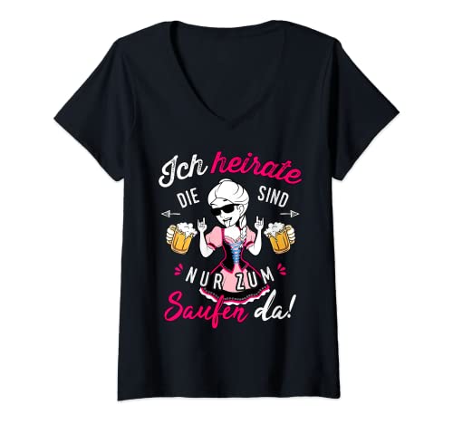 Damen Outfit JGA Braut T-Shirt Junggesellinnenabschied JGA Frauen T-Shirt mit V-Ausschnitt Damen Outfit JGA Braut T-Shirt Junggesellinnenabschied JGA Frauen T-Shirt mit V-Ausschnitt von JGA Frauen Tracht