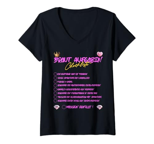 Damen Damen JGA Hochzeit Trauzeugin Braut Humor Mutprobe Braut T-Shirt mit V-Ausschnitt Damen Damen JGA Hochzeit Trauzeugin Braut Humor Mutprobe Braut T-Shirt mit V-Ausschnitt von JGA Hochzeit Braut Humor Junggesellinnenabschied