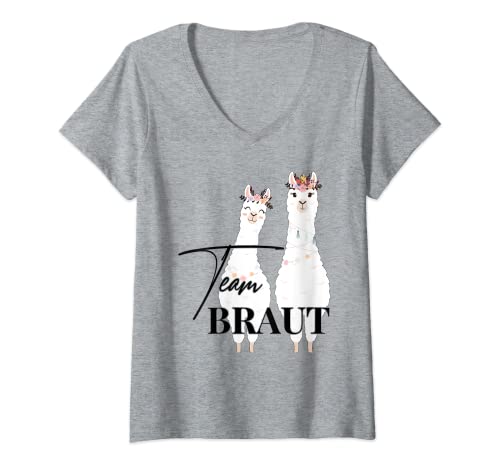 Damen Team Braut Lama Alpaka Alpaca JGA Verlobung Geschenk T-Shirt mit V-Ausschnitt von JGA Junggesellenabschied Alpaka Lama Kollektion