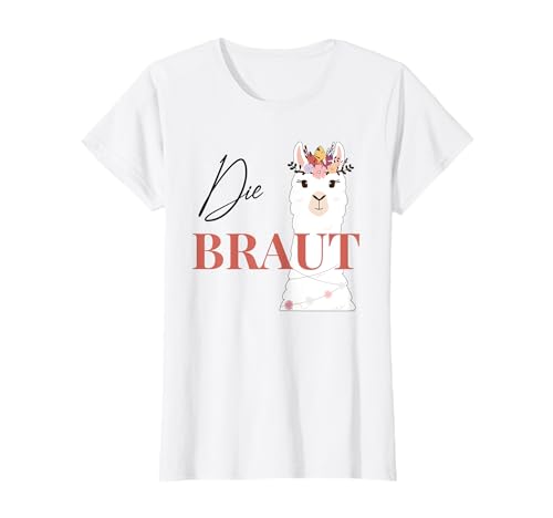 JGA Junggesellenabschied Alpaka Lama Kollektion Braut Bride to be T-Shirt Weiß S V-Ausschnitt Klassisch Damen Hochzeit Junggesellinnenabschied von JGA Junggesellenabschied Alpaka Lama Kollektion