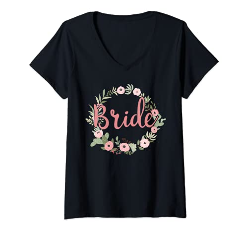 Damen Damen Bride to be Braut Gruppe Blumen Party JGA Verlobung T-Shirt mit V-Ausschnitt Damen Damen Bride to be Braut Gruppe Blumen Party JGA Verlobung T-Shirt mit V-Ausschnitt von JGA Junggesellenabschied Blumenkranz Kollektion