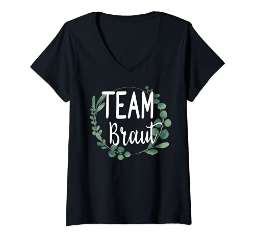 Damen Team Braut Bride Blumen Grün Vintage JGA Verlobung Geschenk T-Shirt mit V-Ausschnitt von JGA Junggesellenabschied Blumenkranz Kollektion