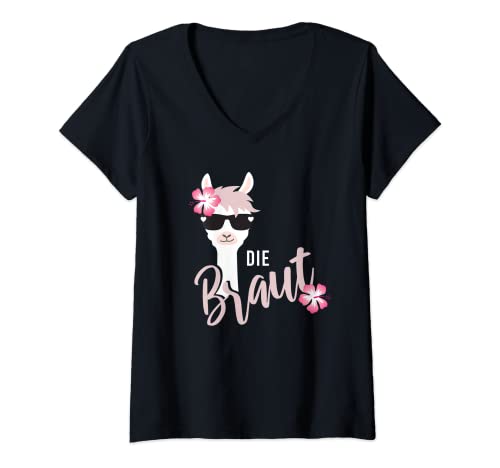 Damen Die Braut Bride JGA Lama Alpaka Junggesellenabschied T-Shirt mit V-Ausschnitt Damen Die Braut Bride JGA Lama Alpaka Junggesellenabschied T-Shirt mit V-Ausschnitt von JGA Junggesellenabschied Braut Bräutigam