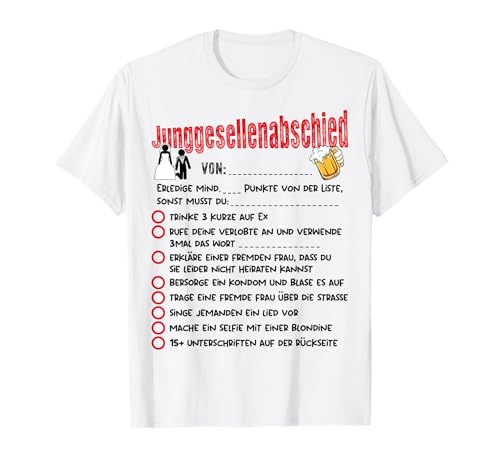 Junggesellenabschied Männer T-Shirt Bräutigam poltern JGA T-Shirt von JGA Männer T-Shirt Bräutigam Checkliste poltern