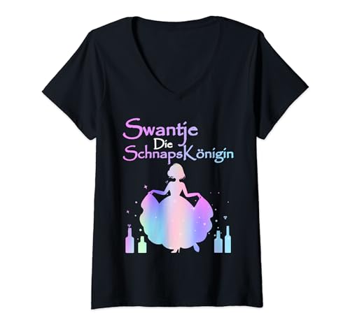 Damen Swantje Die Schnapskönigin - Lustige Alkohol Prinzessin T-Shirt mit V-Ausschnitt von JGA Malle Frauen Namen Geburtstag Königin Geschenk