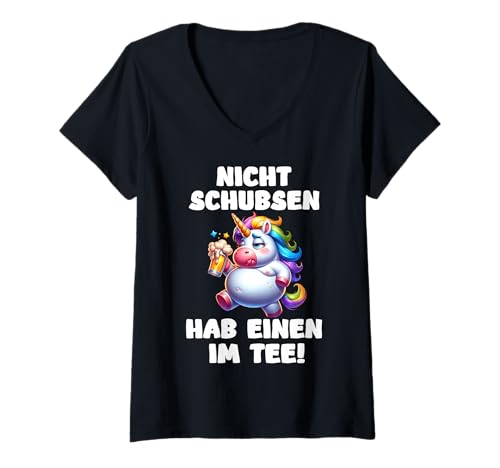 Damen Malle Party Einhorn JGA Frauen Männer Mallorca Outfit T-Shirt mit V-Ausschnitt von JGA Malle Party Team Einhorn Design