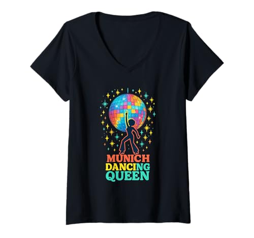 Damen München Disco Diva Afro Tanz Königinnennacht JGA Geburtstag T-Shirt mit V-Ausschnitt Damen München Disco Diva Afro Tanz Königinnennacht JGA Geburtstag T-Shirt mit V-Ausschnitt von JGA München Retro Boogie Königin Party Squad