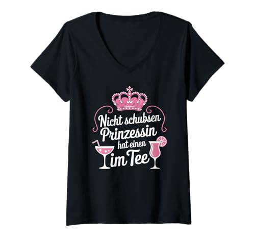 Damen Malle Party Mallorca Saufen JGA Prinzessin nicht Schubsen T-Shirt mit V-Ausschnitt von JGA Party Mallorca Urlaub Malle Saufen Prinzessin