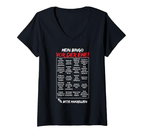 Damen JGA Bingo Männer Bräutigam Party Aufgabe Hochzeit T-Shirt T-Shirt mit V-Ausschnitt von JGA Styles