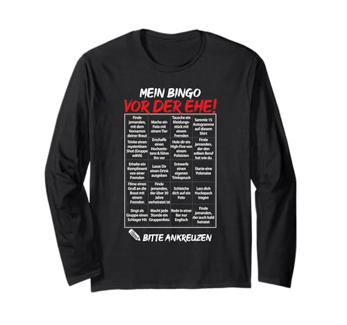 JGA Bingo Männer Bräutigam Party Aufgabe Hochzeit T-Shirt Langarmshirt JGA Bingo Männer Bräutigam Party Aufgabe Hochzeit T-Shirt Langarmshirt von JGA Styles