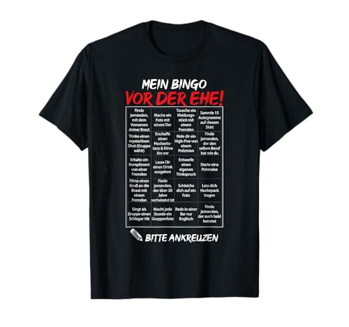 JGA Bingo Männer Bräutigam Party Aufgabe Hochzeit T-Shirt T-Shirt JGA Bingo Männer Bräutigam Party Aufgabe Hochzeit T-Shirt T-Shirt von JGA Styles
