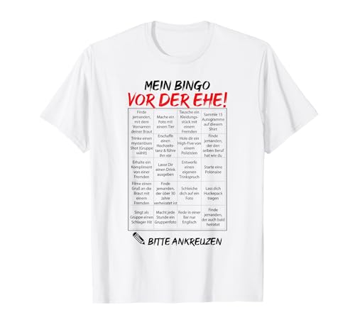 JGA Bingo Männer Bräutigam Party Aufgabe Hochzeit T-Shirt T-Shirt JGA Bingo Männer Bräutigam Party Aufgabe Hochzeit T-Shirt T-Shirt von JGA Styles
