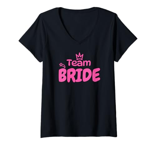 Damen Team Bride JGA Outfit Frauen Junggesellinnenabschied T-Shirt mit V-Ausschnitt von JGA Team Bride Party Design Ideen