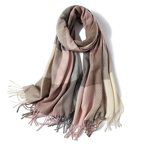 JGATW Schal Winter Frauen Schal Mode Plaid Schal Weiche Kaschmirschals Pashmina Tücher Wrap Decke Bandana Weibliche Foulard Quaste Tücher als Geschenk (Color : D, Size : 32x195cm) von JGATW