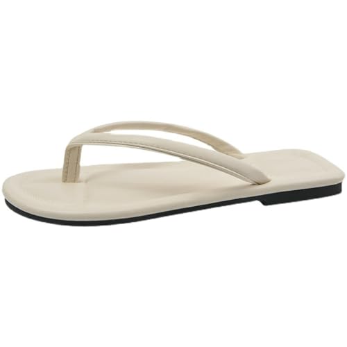 JGDSDMJG Damen Flip Flops Große Größe Flip-Flops Sommer Mode Flache Schuhe Sandalen Strand Frauen Outdoor Tragen-cremefarben-38 von JGDSDMJG