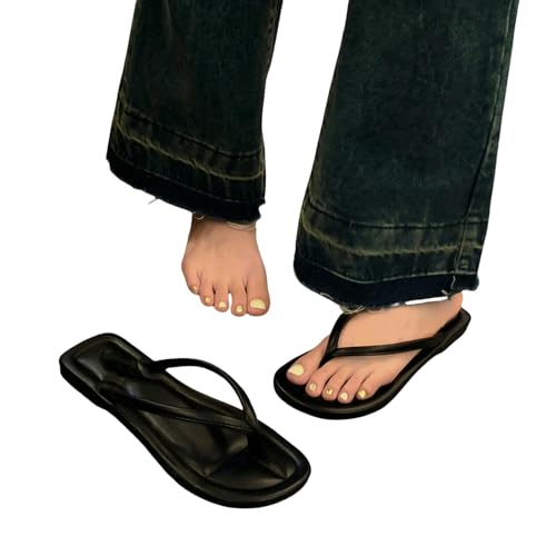 JGDSDMJG Damen Flip Flops Große Größe Flip-Flops Sommer Mode Flache Schuhe Sandalen Strand Frauen Outdoor Tragen-schwarz-41 von JGDSDMJG