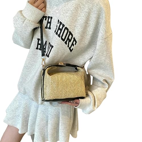 JGDSDMJG Damen Umhängetasche Mode Handgemachte Gewebte Stroh Handtasche Sommer Shopping Urlaub Strand Reißverschluss & Haspe Quadratische Taschen Eimer Schultertaschen-schwarz-18x10x12cm JGDSDMJG Damen Umhängetasche Mode Handgemachte Gewebte Stroh Handtasche Sommer Shopping Urlaub Strand Reißverschluss & Haspe Quadratische Taschen Eimer Schultertaschen-schwarz-18x10x12cm von JGDSDMJG