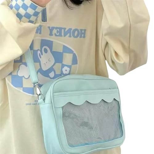 JGDSDMJG Damen Umhängetasche Pu Transparente Tasche Trendige High School Mädchen Messenger Bag Handtasche-blau von JGDSDMJG