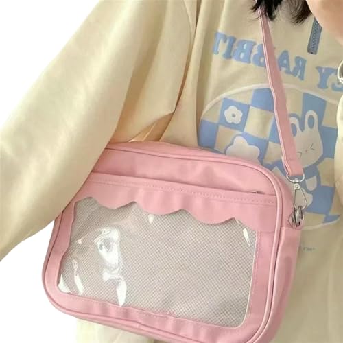 JGDSDMJG Damen Umhängetasche Pu Transparente Tasche Trendige High School Mädchen Messenger Bag Handtasche-rosa von JGDSDMJG