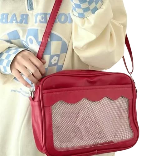 JGDSDMJG Damen Umhängetasche Pu Transparente Tasche Trendige High School Mädchen Messenger Bag Handtasche-rot von JGDSDMJG