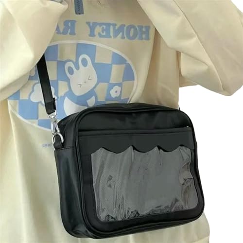 JGDSDMJG Damen Umhängetasche Pu Transparente Tasche Trendige High School Mädchen Messenger Bag Handtasche-schwarz von JGDSDMJG