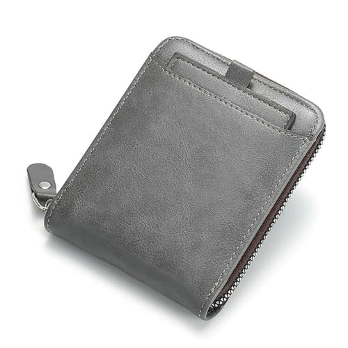 JGDSDMJG Herren Geldbörse Portemonnaie, Portemonnaie Aus Gewachstem Leder, Münzbörse, Kurzes Kartenetui-grau von JGDSDMJG