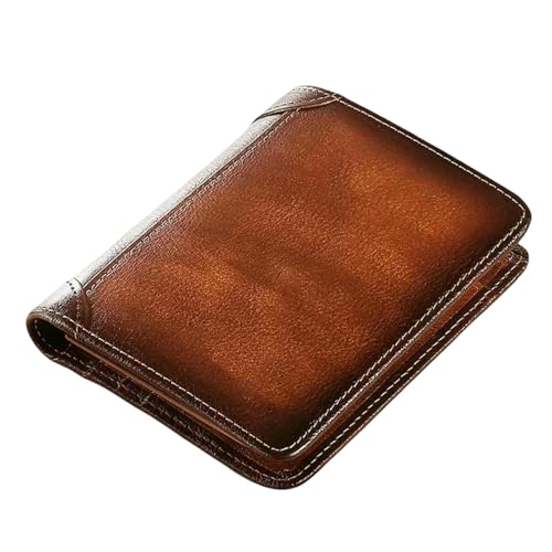 JGDSDMJG Herren Geldbörse RFID Abschirmung Dreifach Gefaltete Retro Schlank Kurz Multifunktional Ausweis Kreditkartenhalter Geldbörse-Brown-DREI-Falten von JGDSDMJG