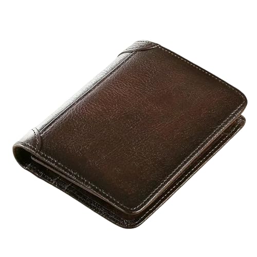 JGDSDMJG Herren Geldbörse RFID Abschirmung Dreifach Gefaltete Retro Schlank Kurz Multifunktional Ausweis Kreditkartenhalter Geldbörse-Kaffee Doppelt Faltet von JGDSDMJG