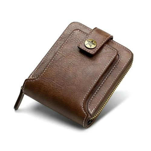 JGDSDMJG Herren Geldbörse Vintage Pu Leder Kurze Schnalle Reißverschluss Clutch Langlebige Und Praktische Geldbörse-Leichter Kaffee von JGDSDMJG