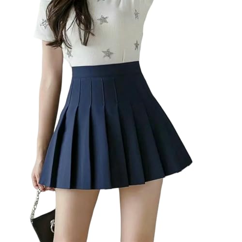 JGDSDMJG Langer Rock Damen Minirock Sommer Preppy Style Faltenrock Hohe Taille Kawaii Süß Rosa Karierter Uniform Harajuku Stil-dunkelblau-xs von JGDSDMJG