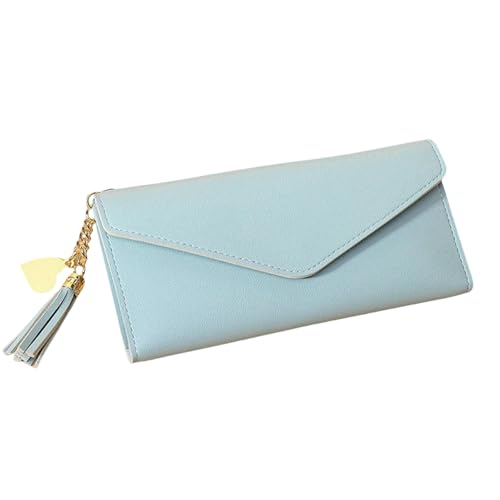 JGDSDMJG geldbörse Damen Reißverschluss Schwarz Hellgrau Rot Lange Clutch Leder Geldbeutel-Light Blue von JGDSDMJG