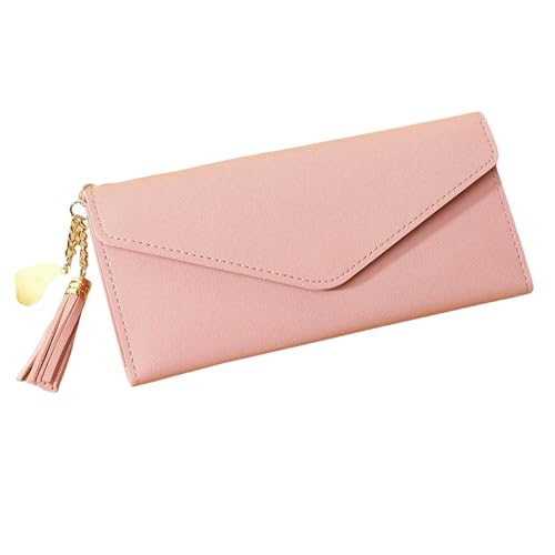 JGDSDMJG geldbörse Damen Reißverschluss Schwarz Hellgrau Rot Lange Clutch Leder Geldbeutel-Light Pink von JGDSDMJG