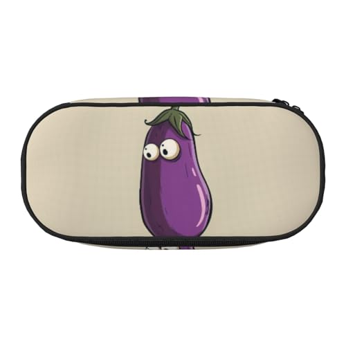JGHHOUN Federmäppchen mit Cartoon-Auberginen-Druck, geräumiges Stifteetui, Reißverschluss, hohe Kapazität, Make-up-Tools, Bürobedarf von JGHHOUN