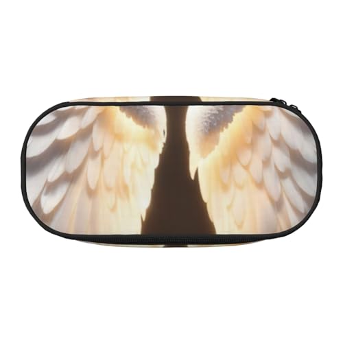 JGHHOUN Federmäppchen mit Engelsflügel-Aufdruck, geräumiges Stifteetui, Reißverschluss, hohe Kapazität, Make-up-Tools, Bürobedarf, Schwarz , Einheitsgröße, Taschen-Organizer von JGHHOUN