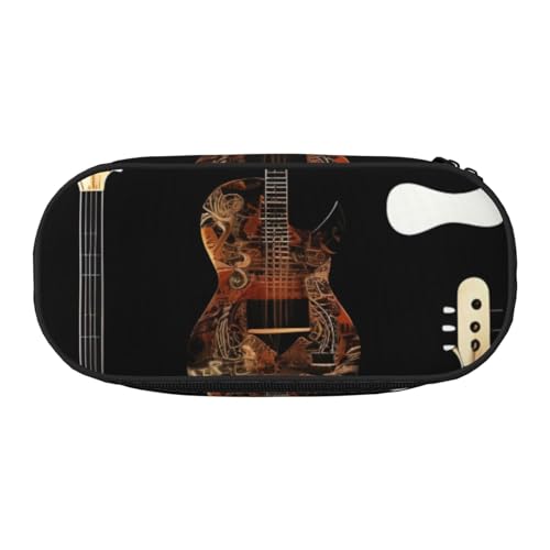 JGHHOUN Federmäppchen mit Gitarren-Motiv, geräumiges Federmäppchen, Reißverschluss, hohe Kapazität, Make-up-Tools, Bürobedarf von JGHHOUN