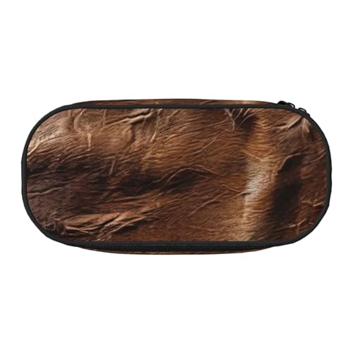 JGHHOUN Federmäppchen mit Kunstdruck, braunes Rindsleder, geräumiges Stifteetui, Reißverschluss, hohe Kapazität, Make-up-Tools, Bürobedarf von JGHHOUN