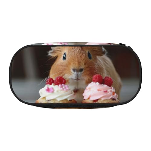 JGHHOUN Federmäppchen mit Meerschweinchen und Cupcakes bedruckt, geräumiges Stifteetui mit Reißverschluss, hohe Kapazität, Make-up-Tools, Bürobedarf von JGHHOUN