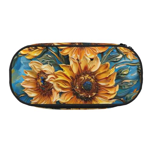 JGHHOUN Federmäppchen mit Ölgemälde, Sonnenblumen-Druck, geräumiges Stifteetui, Reißverschluss, hohe Kapazität, Make-up-Werkzeuge, Bürobedarf JGHHOUN Federmäppchen mit Ölgemälde, Sonnenblumen-Druck, geräumiges Stifteetui, Reißverschluss, hohe Kapazität, Make-up-Werkzeuge, Bürobedarf von JGHHOUN