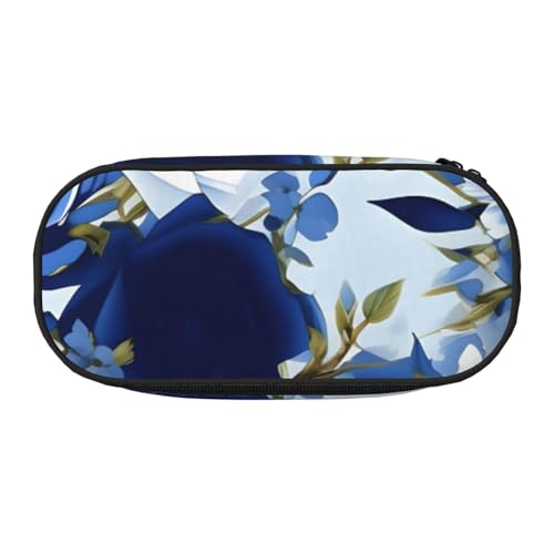 JGHHOUN Federmäppchen mit blauem Blumenmuster, Rosenmuster, geräumiges Stifteetui, Reißverschluss, hohe Kapazität, Make-up-Tools, Bürobedarf von JGHHOUN