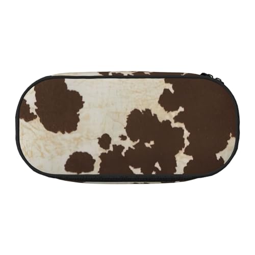 JGHHOUN Federmäppchen mit braunem Kuh-Motiv, geräumiges Stifteetui mit Reißverschluss, hohe Kapazität, Make-up-Tools, Bürobedarf von JGHHOUN