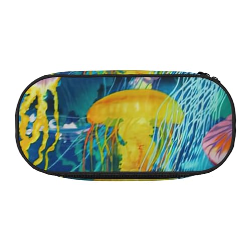 JGHHOUN Federmäppchen mit buntem Quallen-Druck, geräumiges Stifteetui, Reißverschluss, hohe Kapazität, Make-up-Tools, Bürobedarf von JGHHOUN