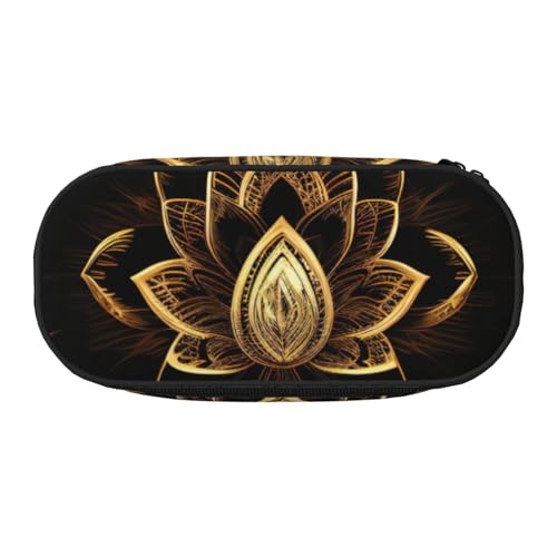 JGHHOUN Federmäppchen mit goldfarbenen Lotusblumen, geräumiges Stifteetui mit Reißverschluss, hohe Kapazität, Make-up-Werkzeuge, Bürobedarf von JGHHOUN
