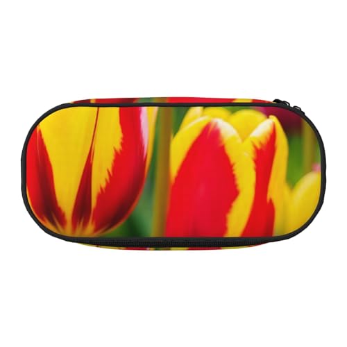 JGHHOUN Federmäppchen mit rotem Tulpenmuster, geräumiges Stifteetui mit Reißverschluss, hohe Kapazität, Make-up-Tools, Bürobedarf, Schwarz , Einheitsgröße, Taschen-Organizer von JGHHOUN