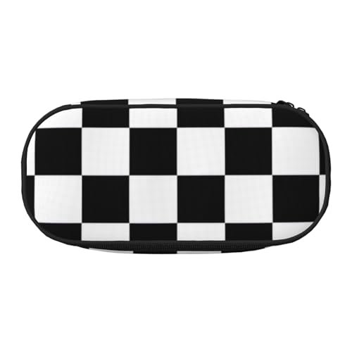 JGHHOUN Federmäppchen mit schwarz-weißem Karomuster, geräumiges Federmäppchen, Reißverschluss, hohe Kapazität, Make-up-Tools, Bürobedarf von JGHHOUN